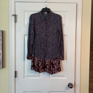 Button Down Patterned Long Sleeve Tunic